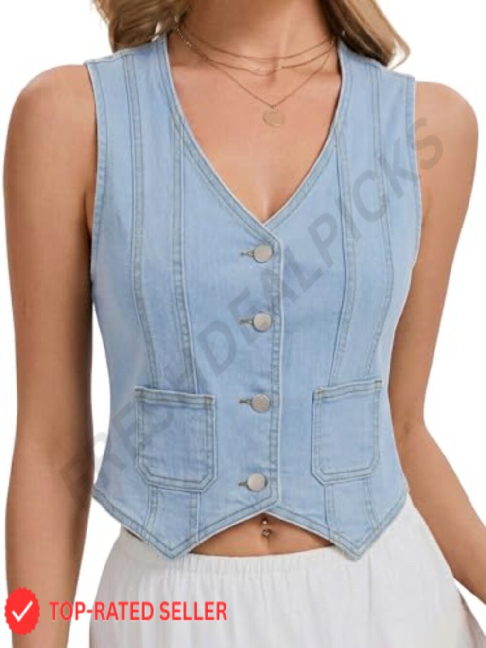 V Neck Button Down Crop Denim Vest Jean Vest Top Y2K Summer